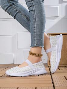 Women's Solid Color Low-Top Casual Sneakers, Comfortable Breathable Lightweight For Running And Sports - White - View 5