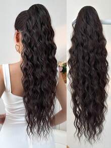 Tóc nối đuôi ngựa gợn sóng dài 26 inch, liền khối, kiểu gợn sóng xoăn, dành cho nữ, màu đen nâu. - Nâu đen - Xem 10