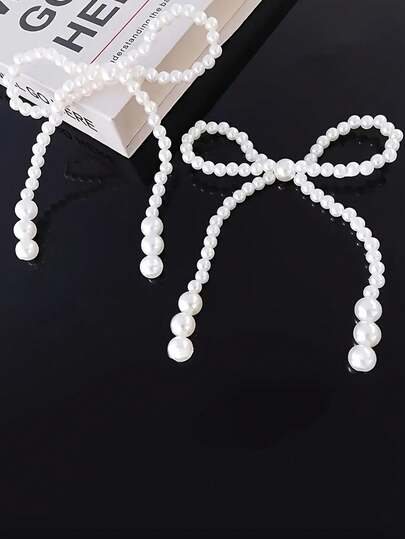 5pcs-Faux Pearl Bowknot Decoration, Beaded Chain Party Supplies Flower Shop Bouquet Rose Arrangement Accessory, Holiday Parties And Floral DIY Packaging Decoration,Pearl Bow Cake Toppers, Bow Decorations, Flower Wrapping Beads, And Floral Supplies For Cake Decoration. Romantic Cake Decoration Set Suitable For Birthdays, Anniversaries, Weddings, Autumn Decoration Mother's Day Graduation