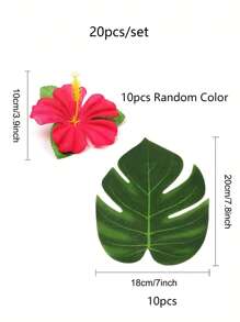 20 piezas de decoraciones de fiesta tropicales vibrantes, hojas de palma y flores de hibisco artificiales | Colores surtidos | Decoración de fiesta | Tema hawaiano luau, selva, playa, decoración de mesa para fiesta de cumpleaños de barbacoa