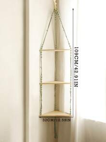 1pc Handmade Woven Wooden Floating Wall Hanging Rack, Tassel Triangle Hanging Shelf, Plant Holder, Boho Style Wall Decor Rack, Suitable For Bedroom, Living Room, Office And More - Multicolor - View 15