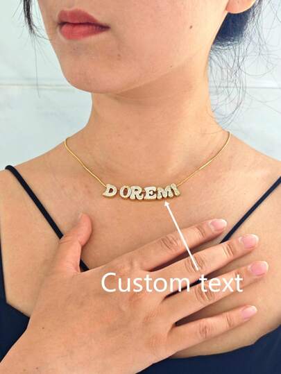 1 Pieza Personalizar Nombre Letras Iniciales de Burbuja Gruesa Collar con Colgante de Circonita Completa, Para Uso Diario de Mujer, Para Regalo del Día de la Madre y Aniversario