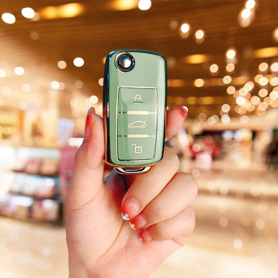 Funda de TPU para llavero compatible con llaves de coche plegables de 3 botones - Verde - Ver 1