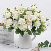 1 Stück künstliche Blumenbestickung, Seidenrosen Strauß, elegant und realistisch, Arrangement aus Seidenblumen für Innenräume, Vase für Esszimmertisch, Brautstrauß, Hochzeitsdekoration, Frühlingsdekoration, Klassenzimmerdekoration, Hochzeitsbogen, Blumenwand, Handblume, Kopfschmuck Kranz, Vase Dekoration
