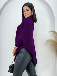 Swisz Women's Winter Poncho Knit Long Sleeve V-Neck Sweater With Scarf - Purple - View 3