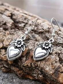 1 par de pendientes vintage bohemios con colgante de flor y corazón, joyería de moda para mujeres, regalo para bodas y fiestas