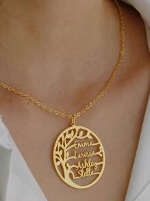 1 Stück personalisierte Lebensbaum-Anhänger Halskette für Frauen, individuell mit 1-4 Familiennamen, runde Halskette aus Edelstahl, Farbe silbrig-gold, Geschenke für Familie, Muttertags-Geschenke, Vatertags-Geschenke, individualisierte Familien-Namens-Schmuckhalskette
