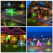 2个装太阳能花园灯，双层水母造型太阳能灯，户外花园装饰灯，7种颜色变换，装饰性光纤灯，适用于景观、小径、露台