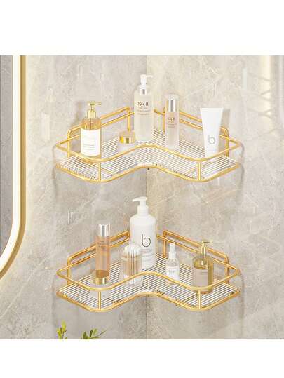 1件轻奢浴室铁艺金色三角台面置物架洗手台浴室卫生间角落收纳架