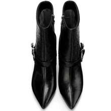 TDD Mid Calf Boots For Women Stiletto Pointed Toe Winter Buckle Extra Wide Calf Botas Para Mujer Dressy Warm Lined Ladies Fashion 3 Inch High Heels