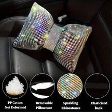 1个装汽车颈枕，柔软汽车头枕，闪亮汽车枕，蝴蝶结枕，水晶钻石汽车配件，女士汽车枕 - 均碼 - 查看 5