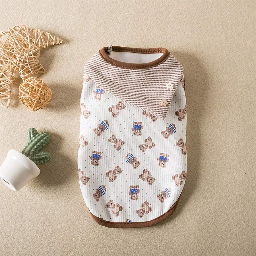 1 件猫狗轻质羊毛背心，带木星纽扣围巾，卡通熊图案保暖夹克，适合小型宠物，春秋季