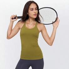 Yoga Racerback Tank Top For Women With Built In Bra,Women's Padded Sports Bra Fitness Workout Running Shirts - 泥炭蘚 - 查看 5