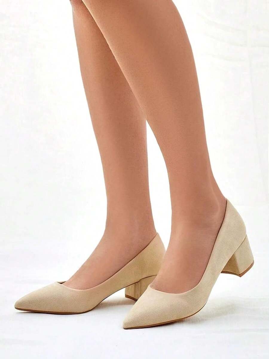 Women's Low-Heeled Pumps - Beige - View 1