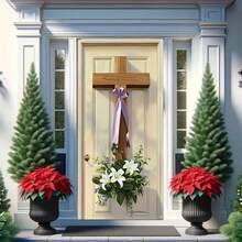 Easter Door Cover Decoration Large He Is Risen Door Banner Backdrop Holiday Photo Booth Background Tapestry Room Decor Flag - Ivory - View 2