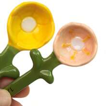 5pcs/Set Ceramic Flower Measuring Cup Set - Baking Tool With Storage Base, Household Kitchen Salt/Sugar Seasoning Small Spoons