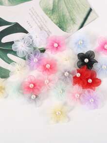 1.18英寸精致五瓣珍珠雪纺发夹，高端DIY配饰，新款珠宝服饰配饰，DIY布艺五瓣雪纺花朵发夹配饰，手工小花饰品配饰，服饰配饰 - 彩色 - 查看 1
