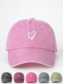 1pc Women's Embroidered Heart Washed Baseball Cap, Adjustable Outdoor Sun Protection Casual Hat Suitable For Spring, Autumn, Travel, Beach, Vacation. Y2K Style Unisex Sun Hat - Baseball Cap - View 13