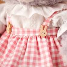 1 Set Nuevo vestido de botones de madera a cuadros/vestido de botones de madera morados/vestido a rayas de botones de madera rosa para ropa de muñeca, incluye 1 pieza de moño, 1 pieza de Top, 1 pieza de falda (muñeca no incluida), adecuado para muñecas de 20cm (7.87in) - 30cm (11.81in), oso de peluche, conejo, ropa linda