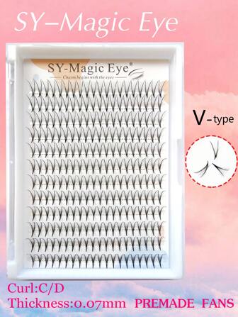 每盒 240 个扇形，卷曲 C/D，V 型睫毛延长，厚度 0.07 毫米，锋利窄柄预制扇形，DIY 睫毛簇，自然外观、纤细、超柔软、超轻彩虹色，适合日常生活、派对和音乐节
