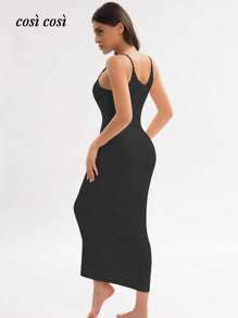 1 pezzo Abito da donna con spalline a spaghetti di nuova , tinta unita, abito sottoveste semplice ed elegante con inserti in pizzo, scollo a V, adatto per primavera e estate