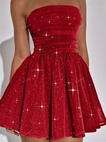 Vestido de mujer Halter sexy de malla con brillo