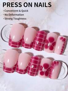 24片法式短方形亚克力美甲贴纸，提升您的时尚品味！贴纸完美贴合。套装包含：1片果冻胶和1把指甲锉。轻松打造夏日美甲、法式美甲，适合女性日常工作、派对及各种场合。 - 彩色 - 查看 2