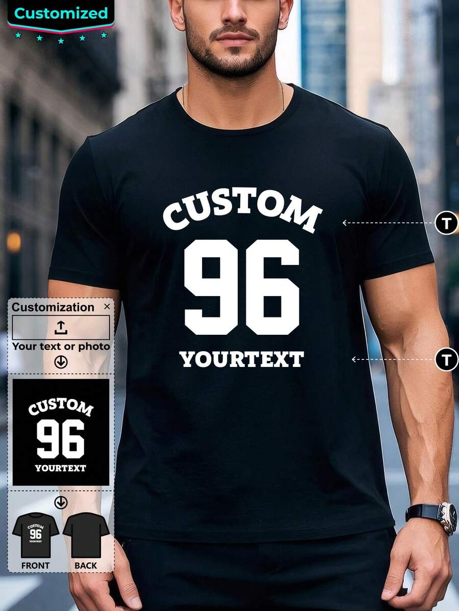 Custom Men's T-Shirts, Custom Creative Words And Numbers, Anniversary Gifts, Birthday Gifts - Black - View 1
