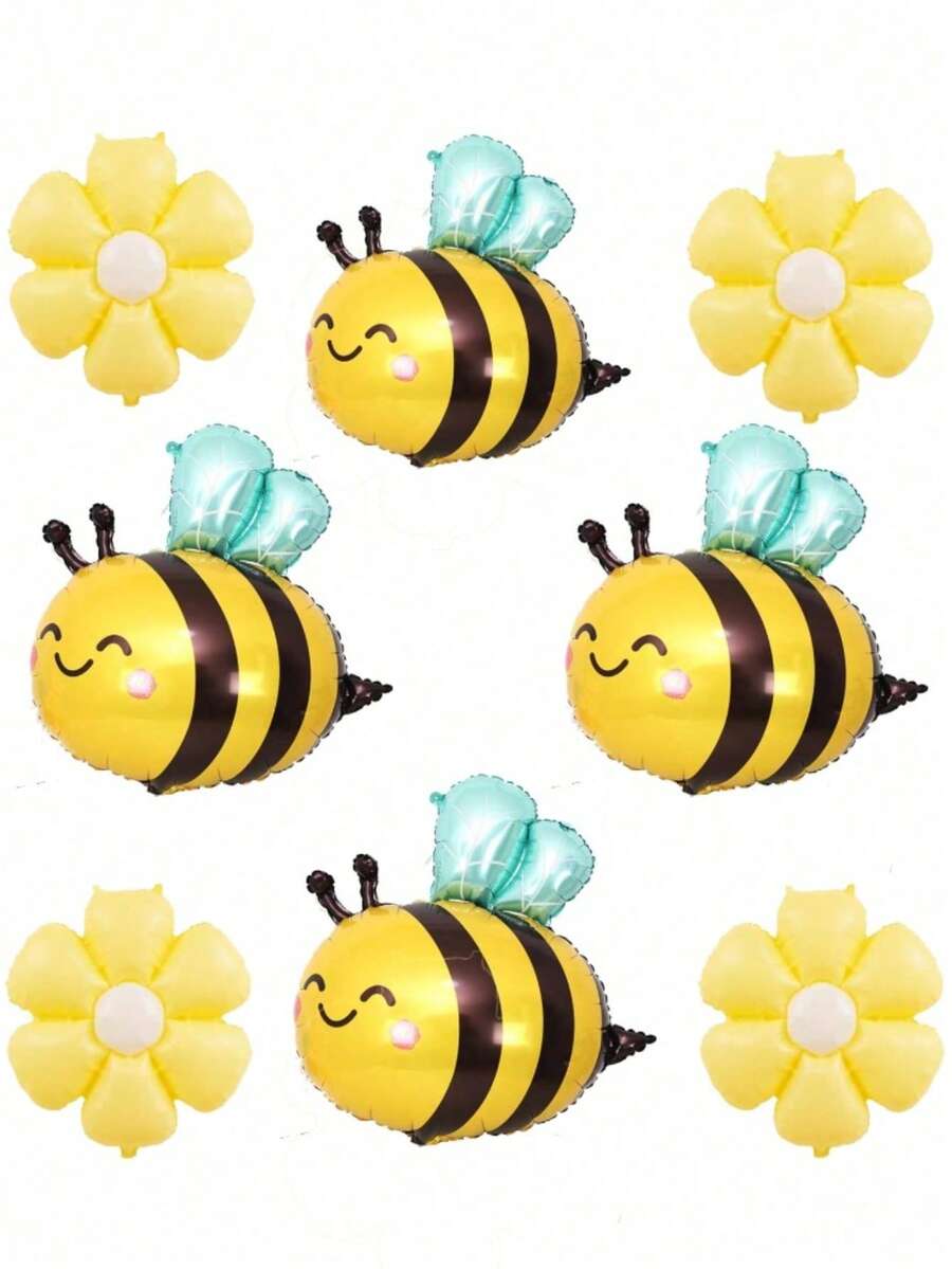8 件套可爱蜜蜂黄色雏菊铝箔气球适用于生日周年纪念婚礼派对装饰雏菊花气球用品 - 黃色 - 查看 1