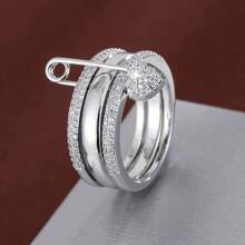 1 pieza Anillo con diseño de corazón multicapa desmontable con circonita cúbica incrustada para mujer