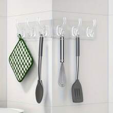 1pc 6-Row Transparent Adhesive Hook Set - Simple Wall Hooks Without Drilling, Suitable For Clothes, Hats, Towels And Accessories - Perfect Space-Saving Storage Solution For Bathroom, Closet And Bedroom
