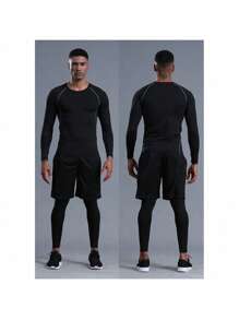 3pcs Men's Gym Sportswear Set, Quick Dry Compression Training Suits For Running, Basketball, All Seasons