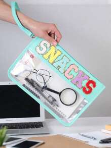 Fashionable Snack Storage Bag, Outdoor Travel Cosmetic Bag, Portable Women's Clutch Bag Storage Bag, Letter Printed Makeup Bag, PVC Waterproof Portable Cosmetic Storage Bag Toiletry Bags Summer Travel Essentials For Beach Vacation Holiday School Supplies Dorm Essentials Back To School Purse Travel Accessories Summer Beach Bag Tote Bag Wallet MakeUp Bag Car Accessories Travel Must Haves School Accessories Stuff Back To School Supplies