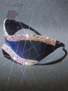 1 buc. Ochelari integrați cu strasuri BlingBling, vizieră sport punk mare, ochelari la modă Y2K, material PC, temă cultura pop, nu necesită alimentare - Multicolor - Vizualizare 12