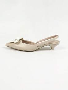 2025 New Fashion Rear Strap French Style Clover Pointed Toe Heeled Sandals - Apricot - View 6