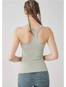 Yoga Racerback Tank Top For Women With Built In Bra,Women's Padded Sports Bra Fitness Workout Running Shirts - 綠色 - 查看 4