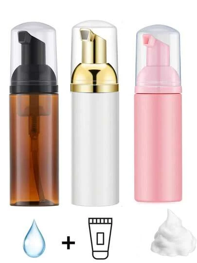 5pcs/1pc/60ml Foaming Pump Bottle, Travel Size Foaming Hand Soap Dispenser, Suitable For Hand Wash, Eyelash Shampoo (Gold, Pink, Brown), Refillable, Travel Accessory