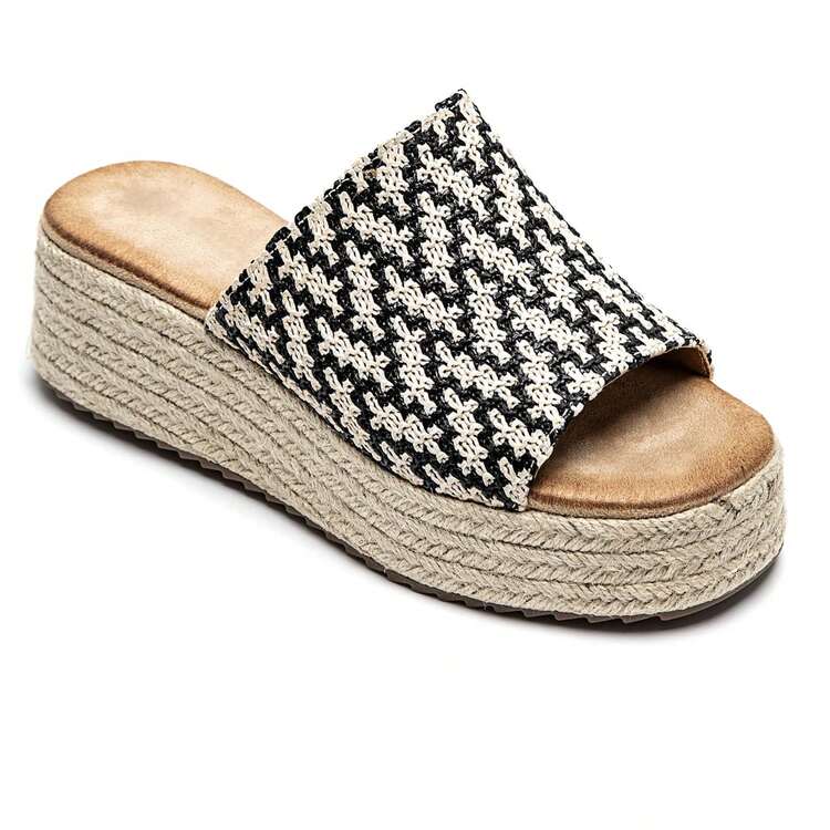 Mules à Plateforme Tressée Avec Semelle Corde Et Motif Tissé Fantaisie - Black - View 1