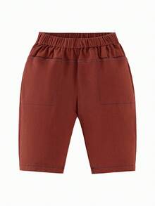 mini bala Pantalones rectos ligeros, elásticos y sueltos de verano para niños y niñas - marrón caramelo - Ver 4