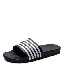 Striped Unisex Non-Slip Durable Sandals, Classic Five-Bar Design Slippers, Couples Beach/Water Shoes - Black - View 6