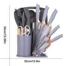 19pcs Premium Silicone Kitchen Utensil & Knife Set - Heat-Resistant, Non-Stick Safe Cooking Tools With Wooden Handles & Chef Knives - Includes Storage Stand - Perfect Gift For Juneteenth