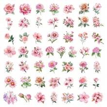 50Pcs Floral Stickers Transparent Stickers Aesthetic Stickers Pink Stickers Plant Stickers Vinyl Waterproof Stickers Aesthetic Laptop Sticker Pack Skateboard Stickers Water Bottle Stickers Notebook Stickers