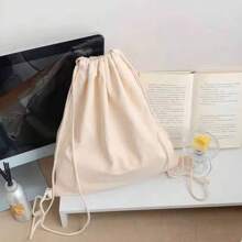 1pc Canvas Drawstring Bag, Canvas Backpack With Drawstring Closure, Travel Storage Canvas Bag, Shopping Tote Bag, Unisex Simple & Fashion Design, Suitable For Shopping, Travel, Etc.