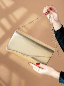 Bolso de embrague de mujer de unicolor de PU de lujo, estilo nuevo, bolso elegante y de moda para fiestas y cenas, cartera perfecta con compartimento oculto para tarjetas, bolso bandolera con cadena de metal desmontable, adecuado para fiestas, cenas, reuniones, bodas, mejor opción como regalo.