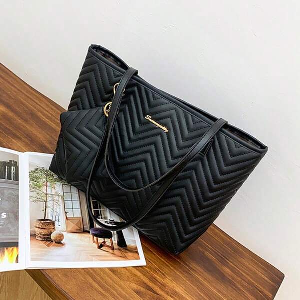 1 Set Black PU Handbag For Women, Multifunctional Tote Shoulder Bag, Versatile For Women's Daily Use, Holiday Gift