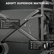 Carritos plegables, carritos de camping para exteriores, carritos de playa con ruedas grandes, carritos de la compra multiusos para camping, deportes y actividades al aire libre - Negro - Ver 5