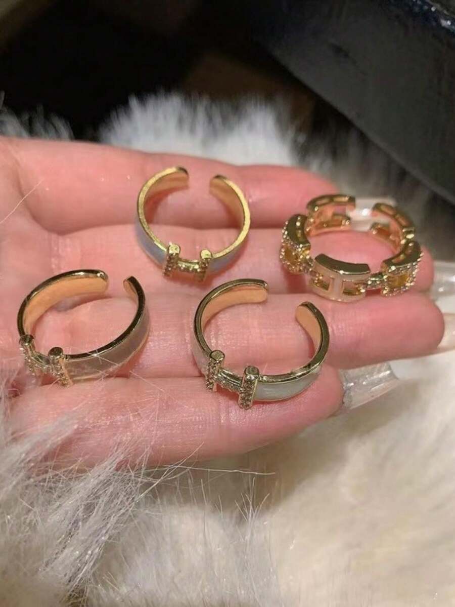 1 件高端简约设计全 CZ 镀金字母 H 戒指，微镶方晶锆石，时尚百搭，适合女性，适合情人节、宴会和派对礼物。