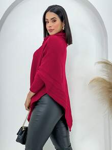 Swisz Women's Winter Poncho Knit Long Sleeve V-Neck Sweater With Scarf - Hot Pink - View 3