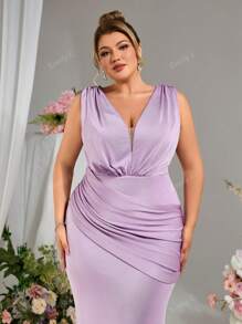 Abito da damigella d'onore Everly L elegante per primavera ed estate, con collo a V profondo, schiena scoperta, orlo a sirena in maglia elasticizzata, adatto per feste, balli, ospiti di matrimoni, cene