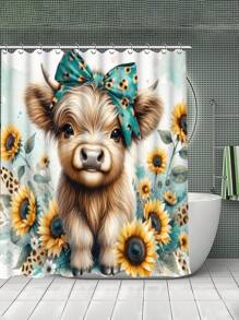 1/4pcs Shower Curtain Set,Highland Cow Sunflower Cartoon Bathroom Curtains Shower Set, Shower Curtains,Bathroom Accessories Including Bathroom Carpet Toilet Mat And 12 Shower Curtain Hooks,Bathroom Set With Curtain,Suitable For Bathroom Decor,Room Decor,Home Decor, House Decor, Kitchen, Living Room. Back To School